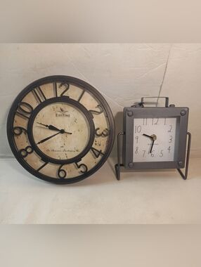 Rae Dunn Gray Metal Square Clock & FirsTime & Co. Bronze Raised Number Wall Cloc